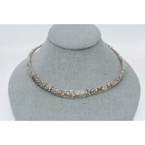 Premier Designs Silver Rhinestone Choker Necklace 17” Wired Links